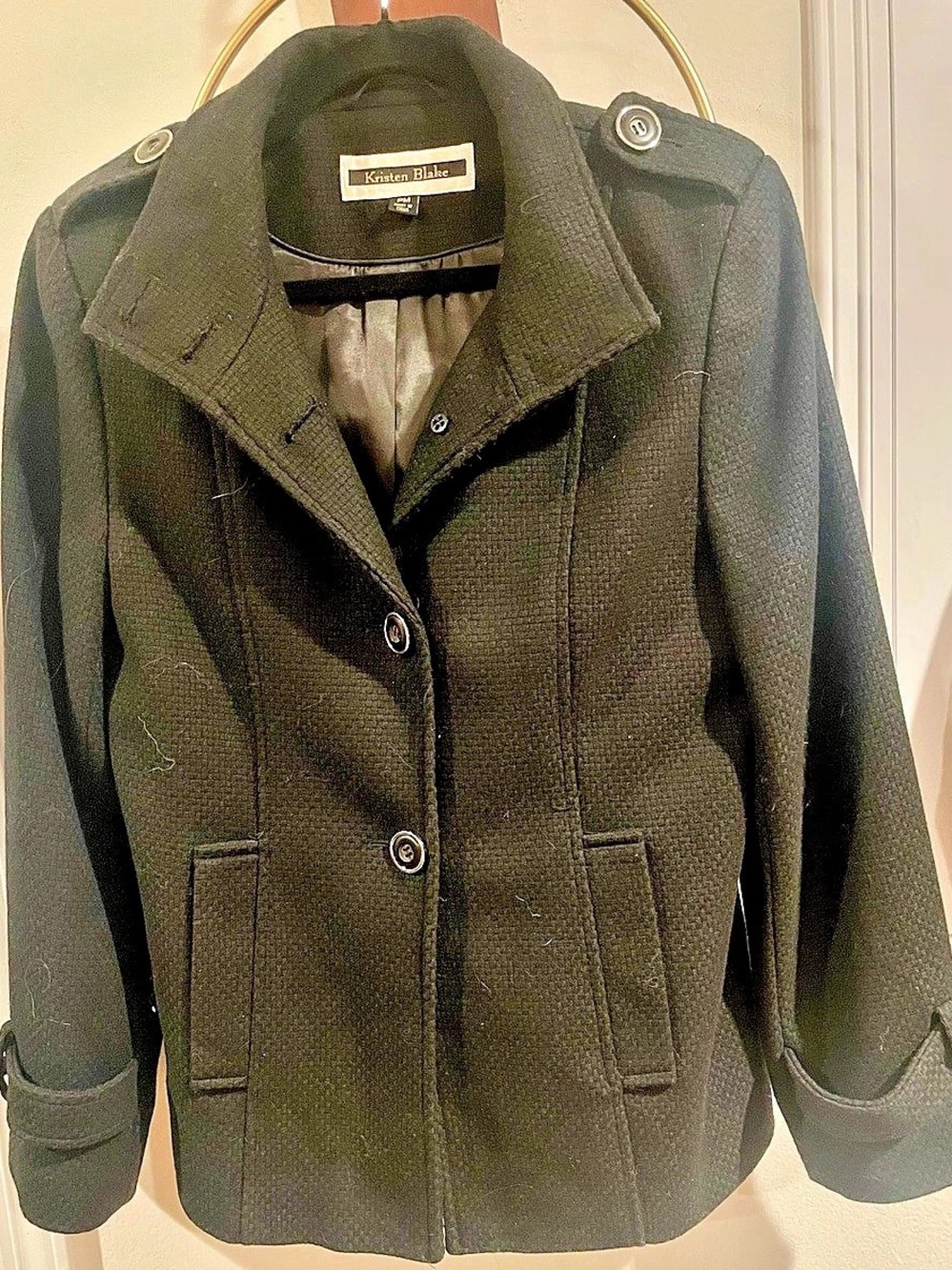 Kristen Blake Wool Blend Pea Coat in Black PM Like New